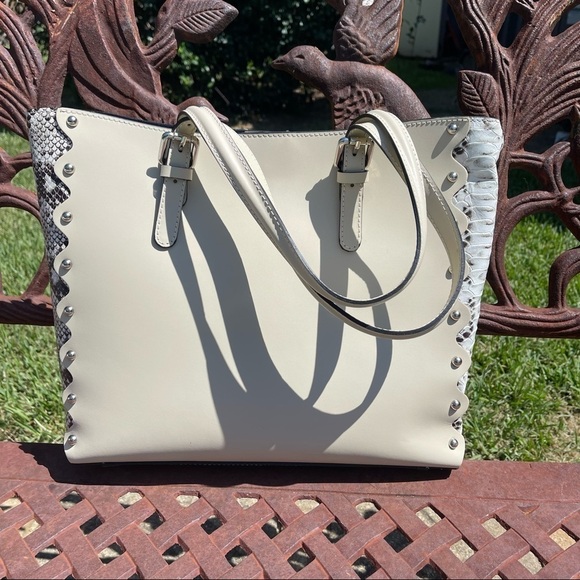 NWT Persaman NY Snake Embossed Leather Handbag Tote With Smaller Bag - Picture 10 of 14